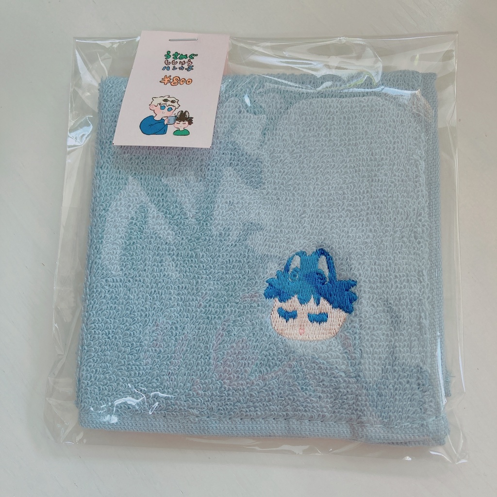 うさめぐ刺繍ハンカチ(サックスブルー)