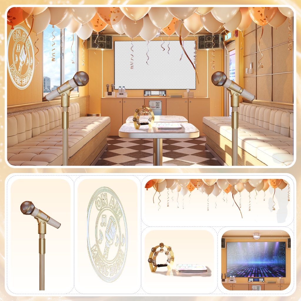 【PNG・WEBMモーション付き】韓国コインカラオケ風ルーム|Vtuber配信用 背景・小物セット