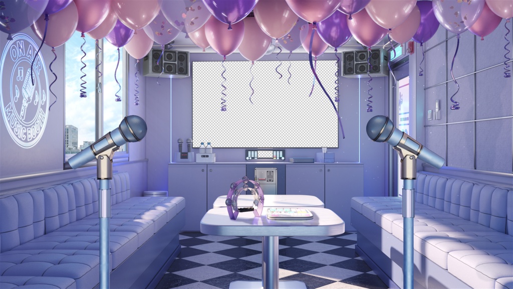 【PNG・WEBMモーション付き】韓国コインカラオケ風ルーム|Vtuber配信用 背景・小物セット