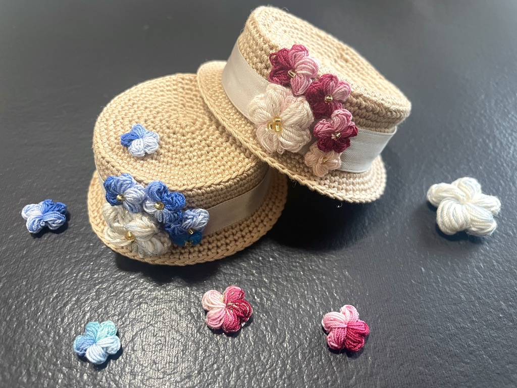 【10cmぬい・もちマス対応】ひだまり小花のカンカン帽(全2色/マゼンタ・ブルー)