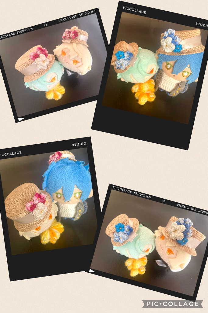 【10cmぬい・もちマス対応】ひだまり小花のカンカン帽双子コーデセット(全2色/マゼンタ・ブルー)