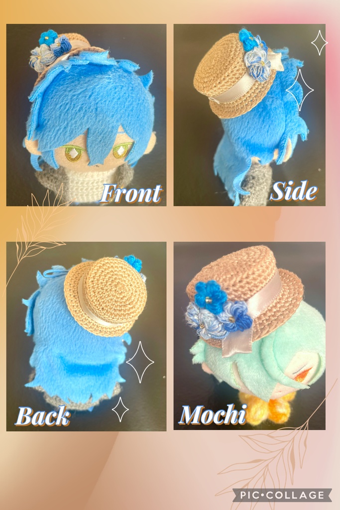 【10cmぬい・もちマス対応】ひだまり小花のカンカン帽双子コーデセット(全2色/マゼンタ・ブルー)
