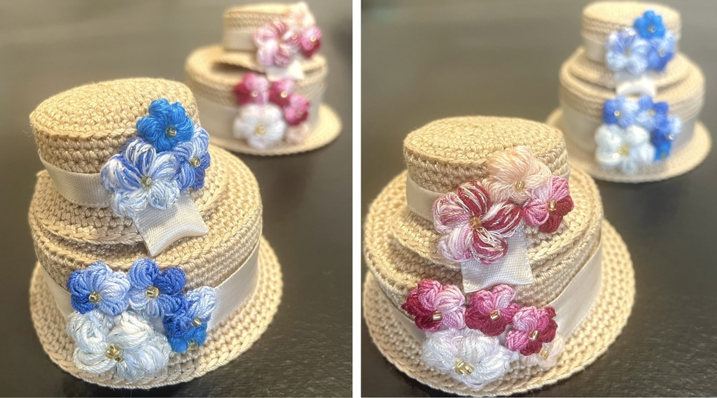 【10cmぬい・もちマス対応】ひだまり小花のカンカン帽双子コーデセット(全2色/マゼンタ・ブルー)