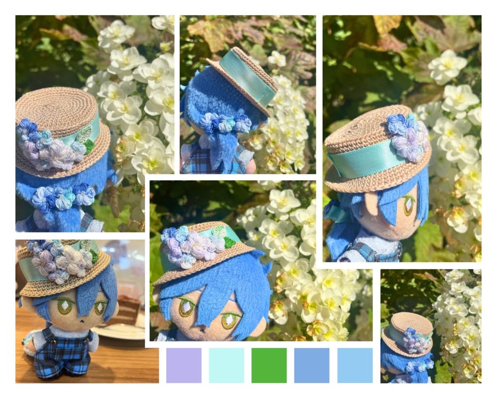 【10cmぬい・もちマス対応】ひだまり小花のカンカン帽 -雨あがりの紫陽花-
