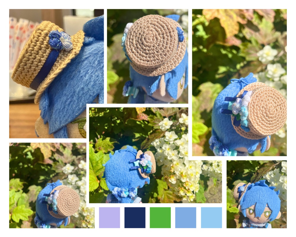 【10cmぬい・もちマス対応】ひだまり小花のカンカン帽双子コーデセット-約束の紫陽花-