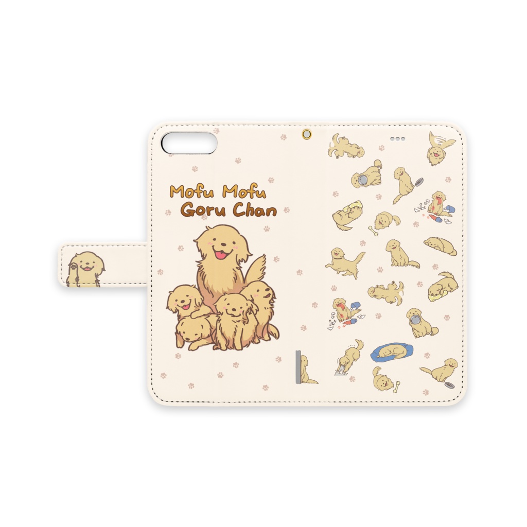 もふもふゴルちゃん手帳型iPhoneケース クリーム