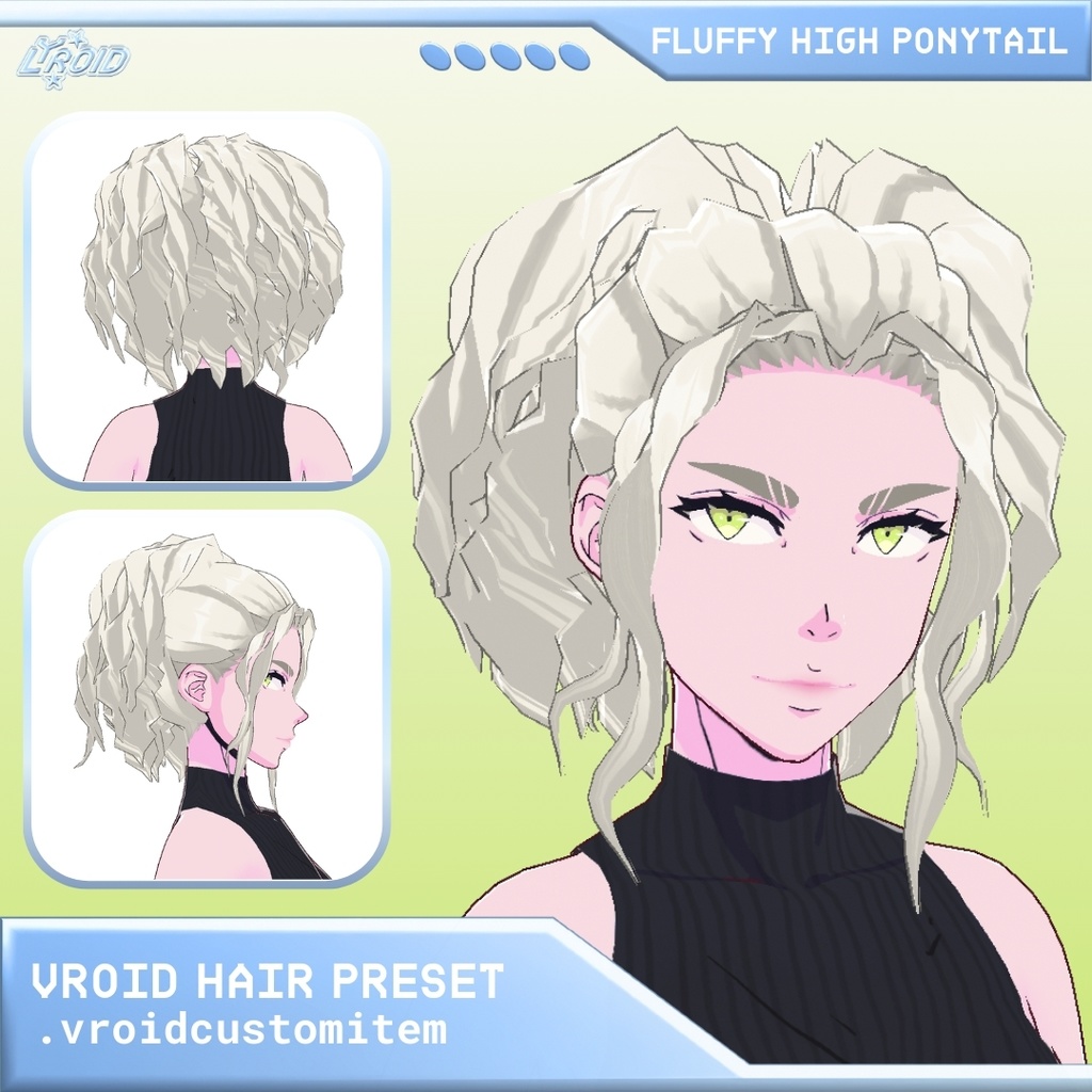 【VRoid】Hair Preset | Fluffy High Curly Ponytail | 髪のプリセット