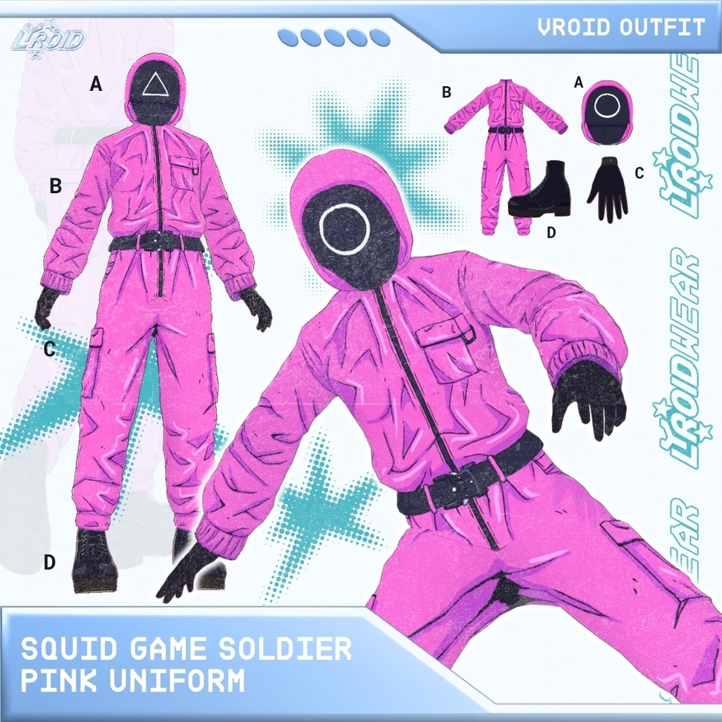 Squid Game Soldier Pink Uniform 【VRoid Outfit】 | VRoid Clothes & Textures | イカゲームソルジャーピンクユニフォーム 【VRoid 服】