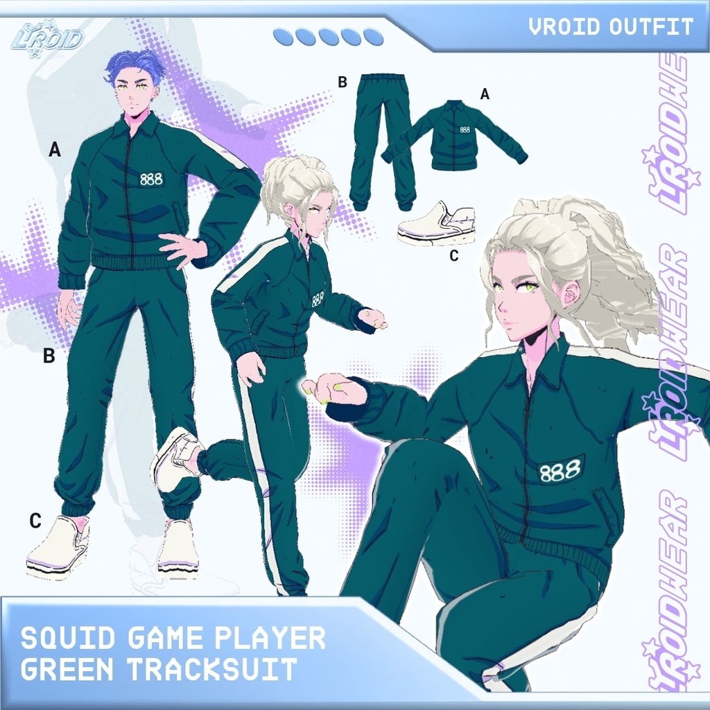 Squid Game Player Green Tracksuit 【VRoid Outfit】 | VRoid Clothes & Textures | イカゲームプレイヤー グリーン トラックスーツ 【VRoid 服】