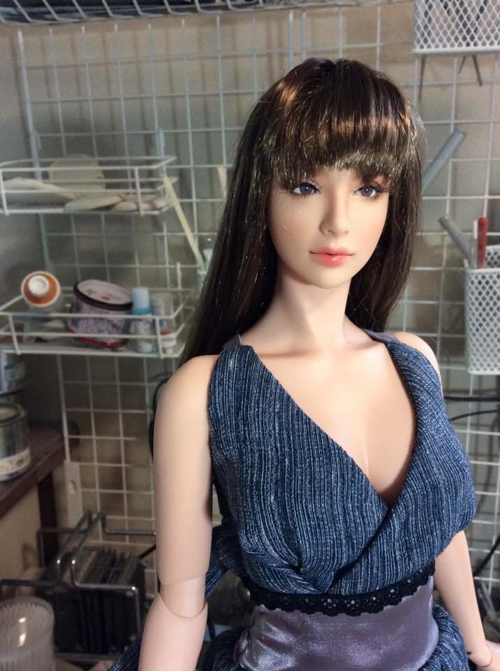 Real Wig for Head Area of 5.5 inch * Long straight bangs (shiny dark brown) * (CY-027)