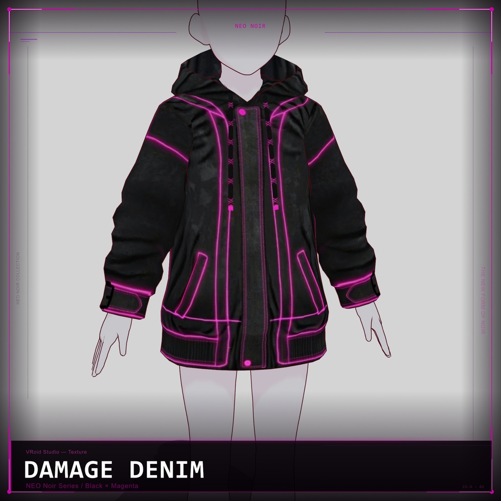 【VRoid texture】ネオンダメージデニム & フーディー セット // NEON Damage Denim & Hoodie Set