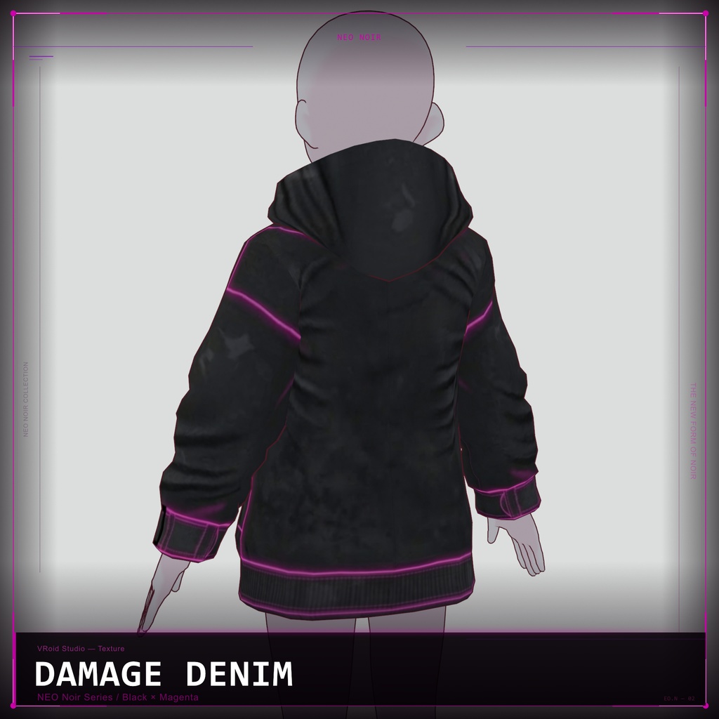 【VRoid texture】ネオンダメージデニム & フーディー セット // NEON Damage Denim & Hoodie Set