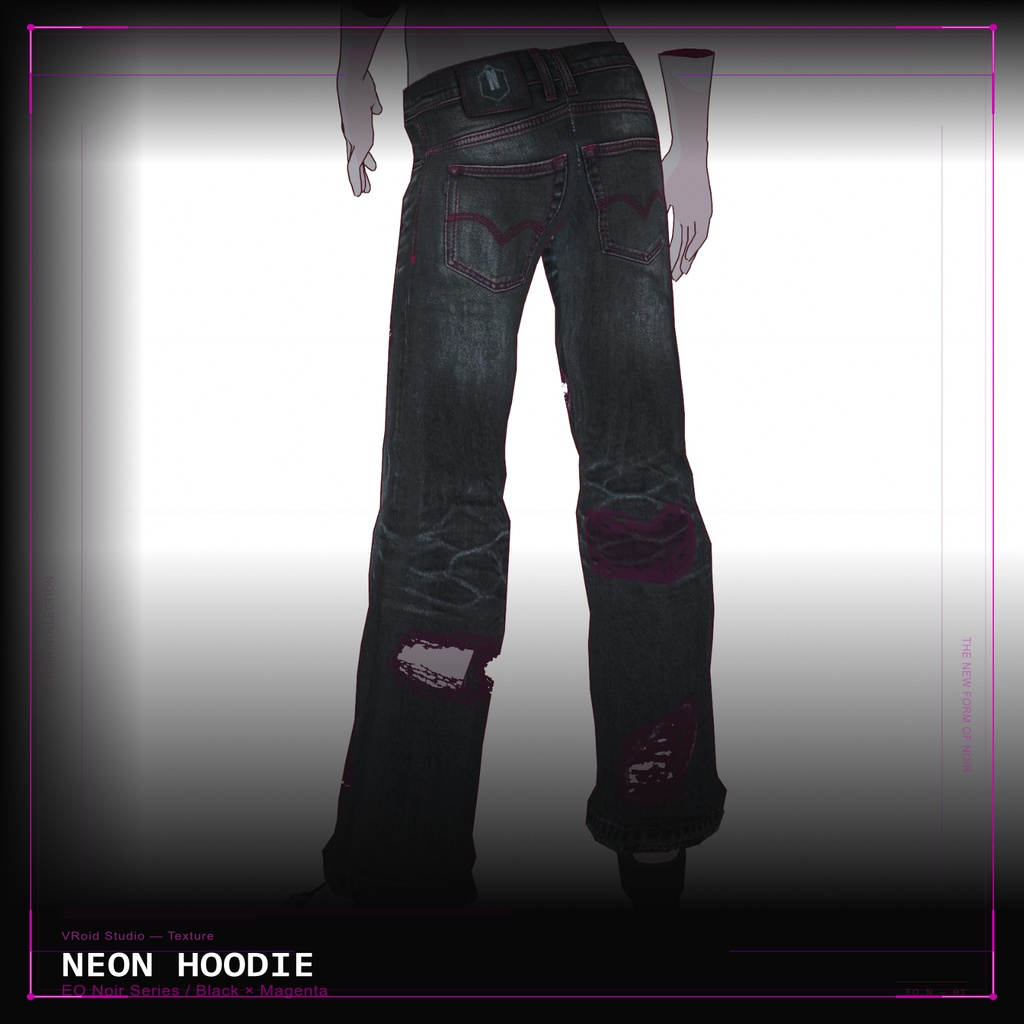 【VRoid texture】ネオンダメージデニム & フーディー セット // NEON Damage Denim & Hoodie Set
