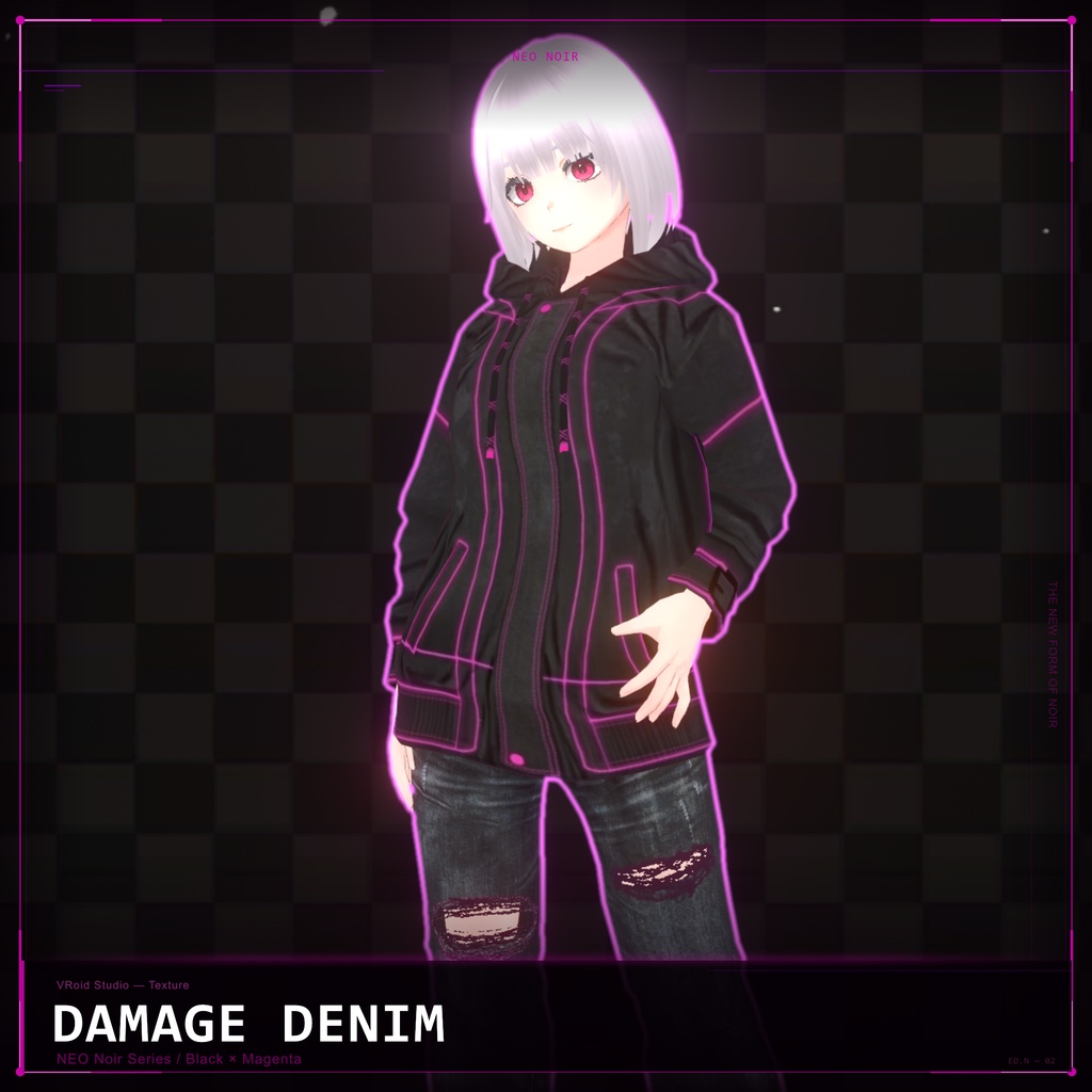 【VRoid texture】ネオンダメージデニム & フーディー セット // NEON Damage Denim & Hoodie Set