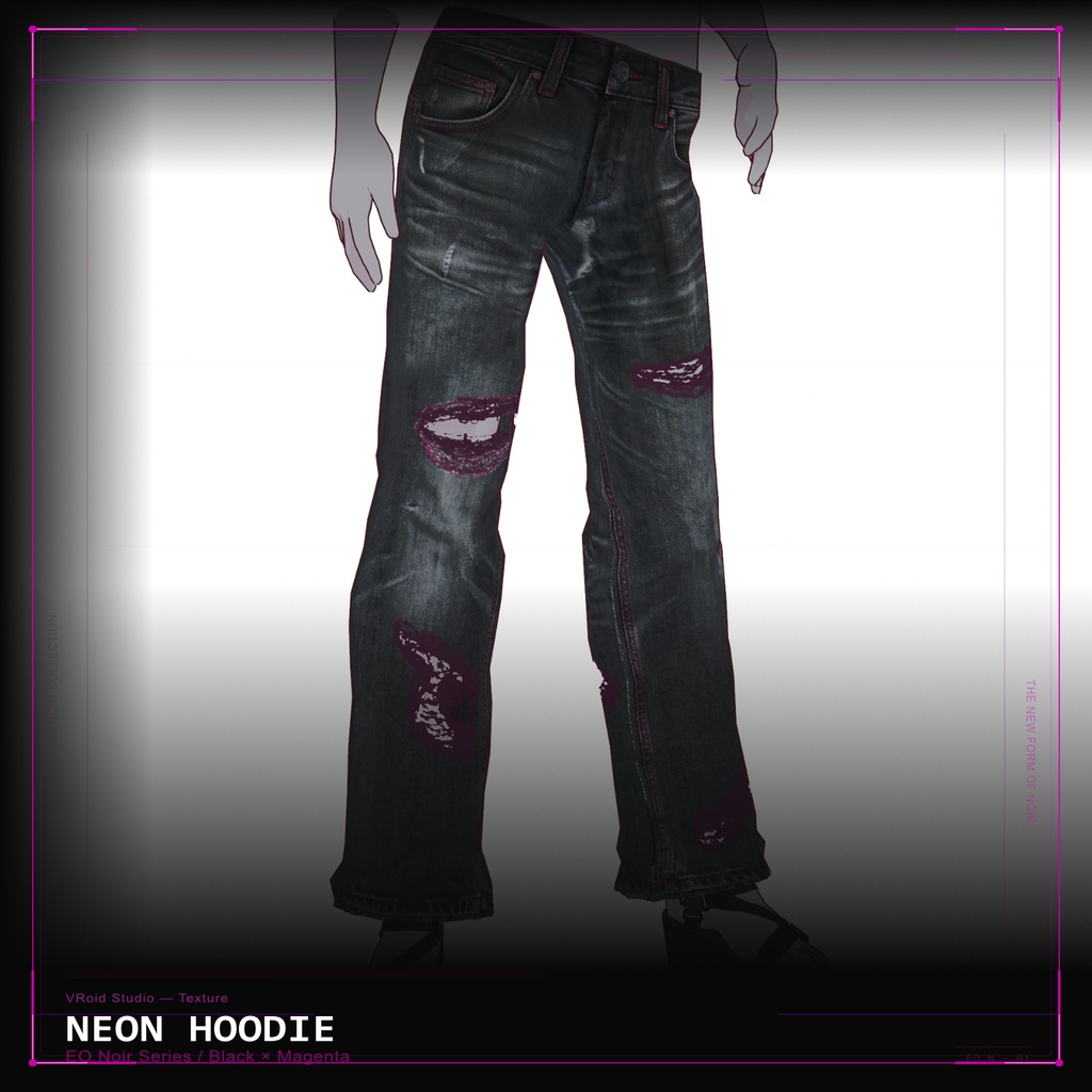【VRoid texture】ネオンダメージデニム & フーディー セット // NEON Damage Denim & Hoodie Set