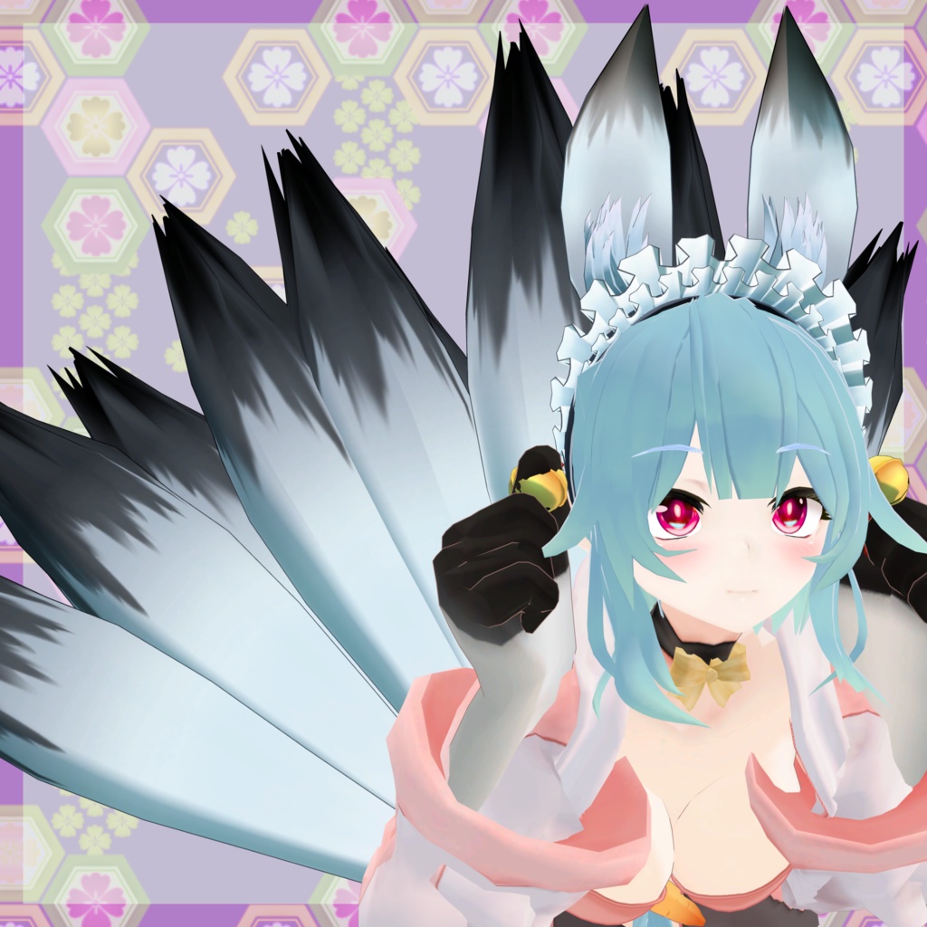 【VRChat想定アクセサリー】ケモミミカチューシャ・しっぽセット_(和風)