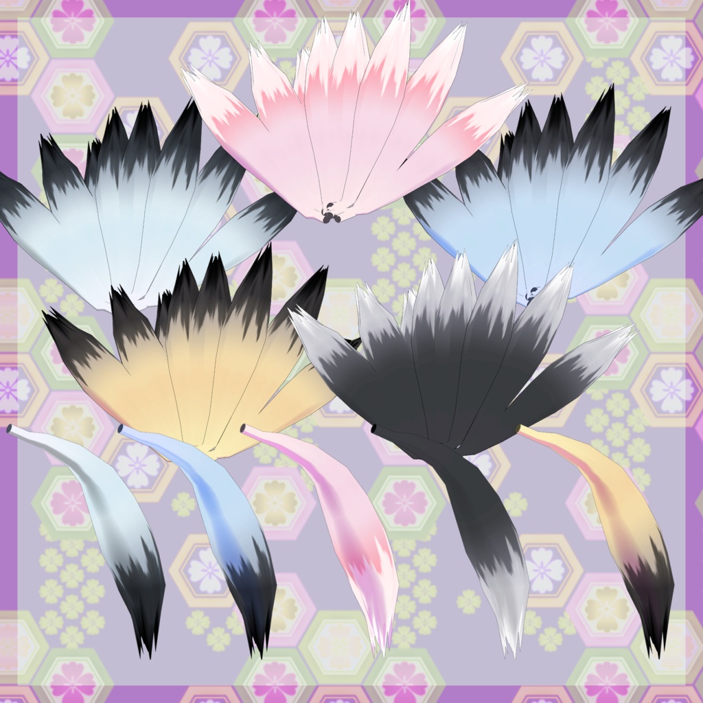 【VRChat想定アクセサリー】ケモミミカチューシャ・しっぽセット_(和風)