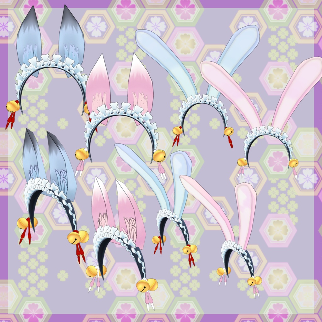 【VRChat想定アクセサリー】ケモミミカチューシャ・しっぽセット_(和風)