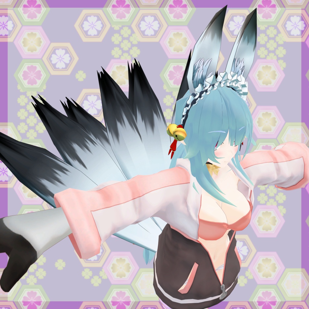 【VRChat想定アクセサリー】ケモミミカチューシャ・しっぽセット_(和風)