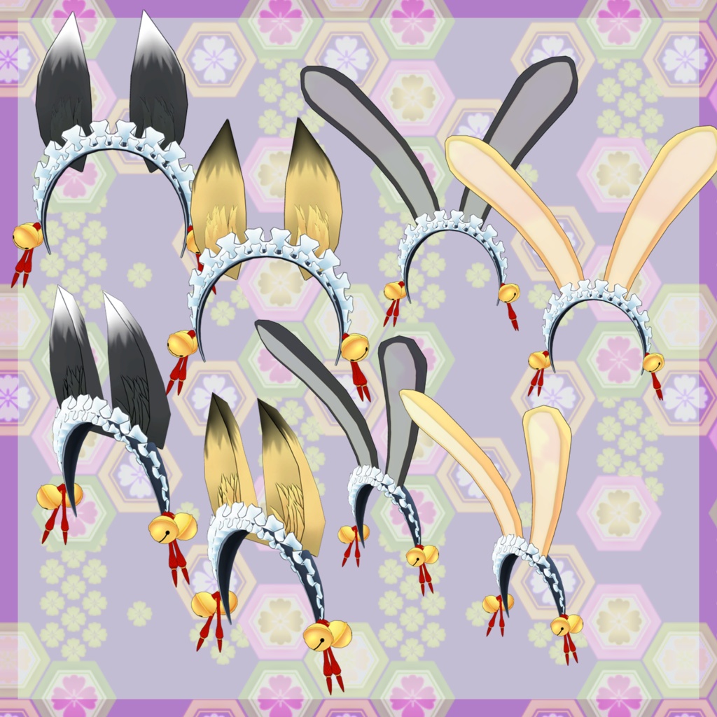 【VRChat想定アクセサリー】ケモミミカチューシャ・しっぽセット_(和風)