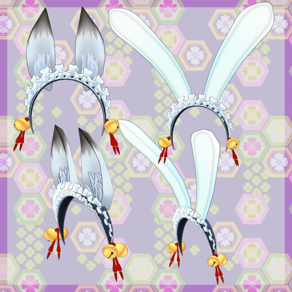 【VRChat想定アクセサリー】ケモミミカチューシャ・しっぽセット_(和風)