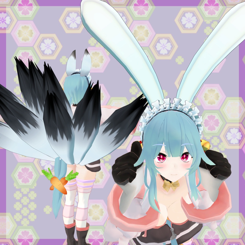 【VRChat想定アクセサリー】ケモミミカチューシャ・しっぽセット_(和風)