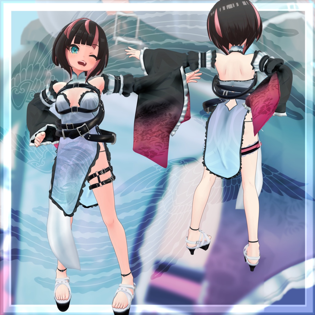 VRChat向け衣装モデル_サイバーチャイナ_cyber_China ユーリヤ&ワイルドキャットコーデ イリオ素体 対応差分