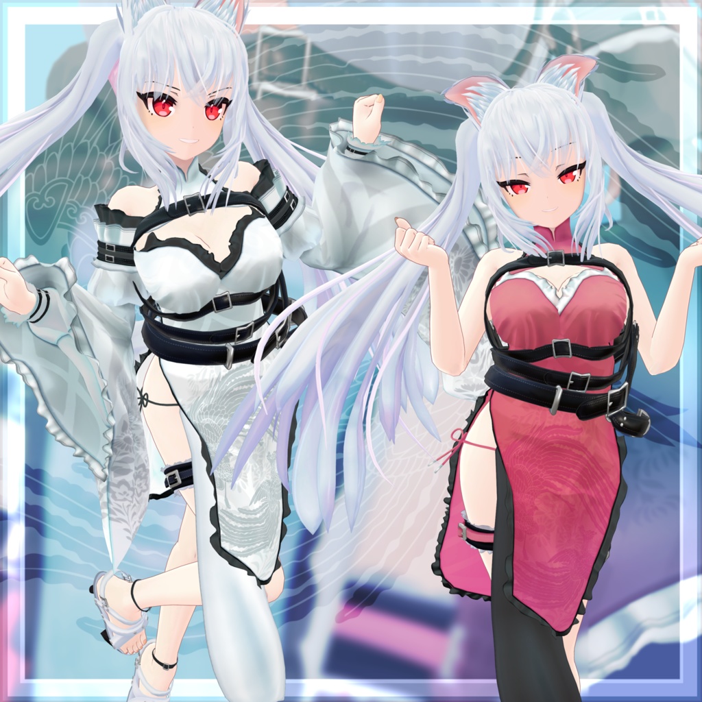 VRChat向け衣装モデル_サイバーチャイナ_cyber_China ユーリヤ&ワイルドキャットコーデ イリオ素体 対応差分