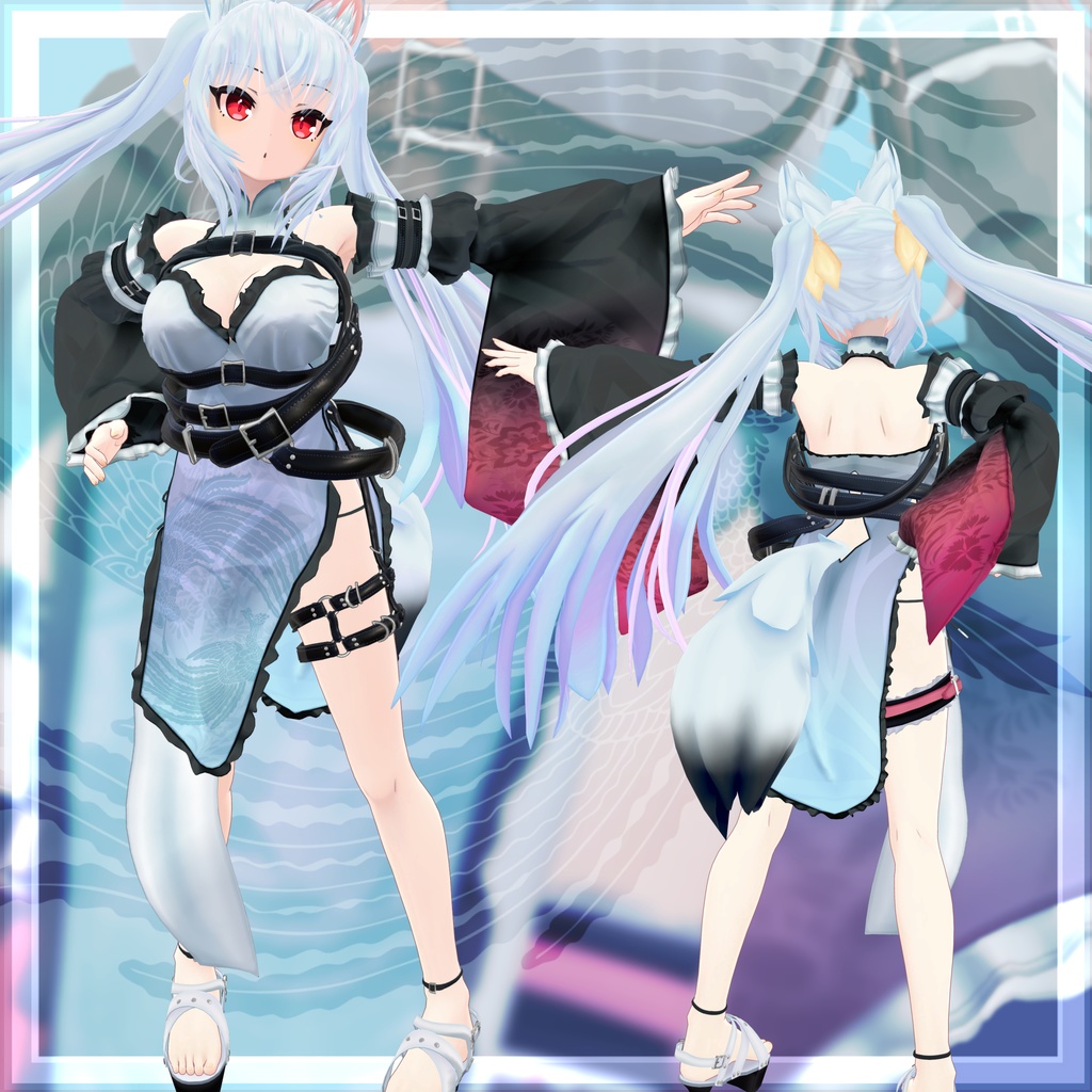 VRChat向け衣装モデル_サイバーチャイナ_cyber_China ユーリヤ&ワイルドキャットコーデ イリオ素体 対応差分