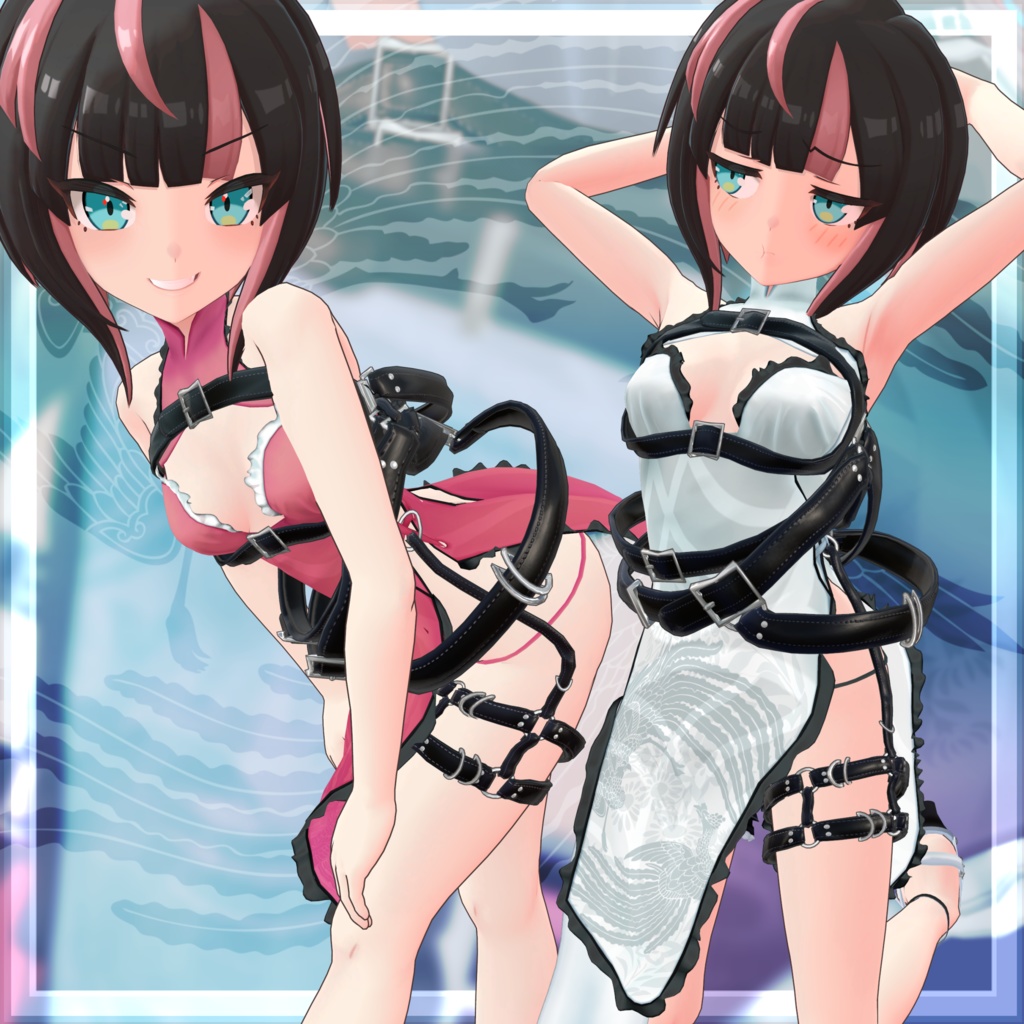 VRChat向け衣装モデル_サイバーチャイナ_cyber_China ユーリヤ&ワイルドキャットコーデ イリオ素体 対応差分