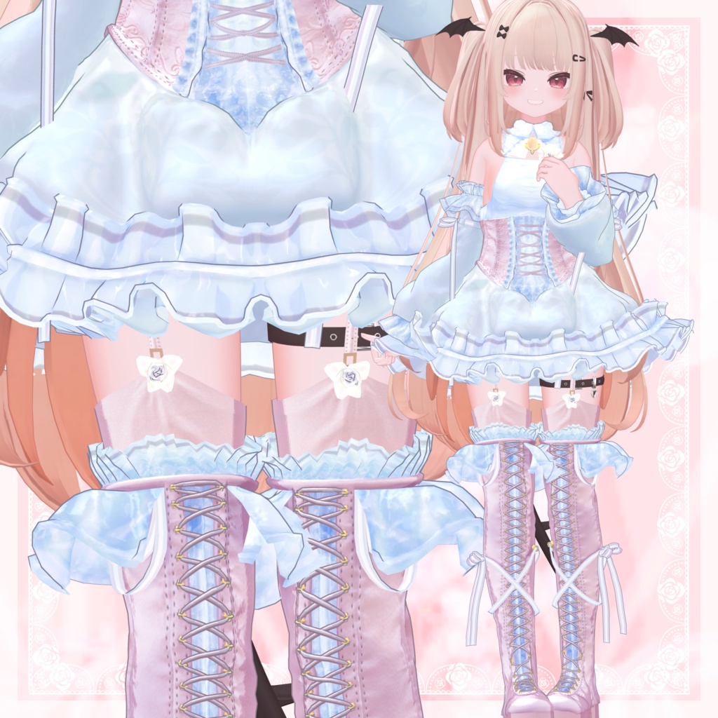 VRChat向け衣装モデル_プリティゴシック_Pretty_Gothic 「真央」-mao-・「りりか」-ririka-対応差分