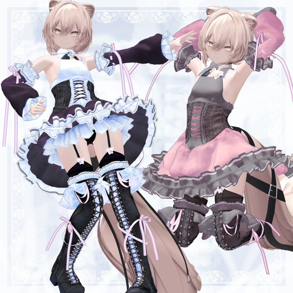 VRChat向け衣装モデル_プリティゴシック_Pretty_Gothic 「真央」-mao-・「りりか」-ririka-対応差分