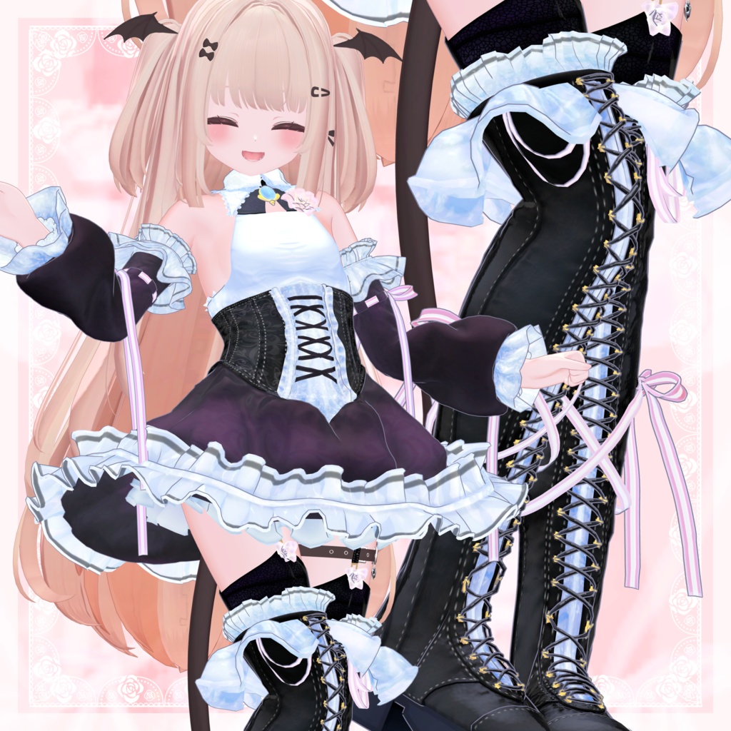 VRChat向け衣装モデル_プリティゴシック_Pretty_Gothic 「真央」-mao-・「りりか」-ririka-対応差分