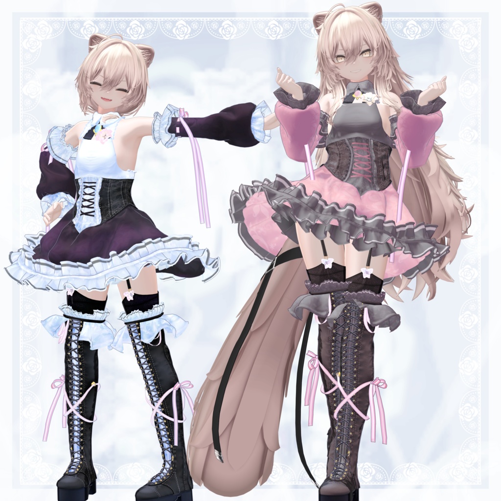 VRChat向け衣装モデル_プリティゴシック_Pretty_Gothic 「真央」-mao-・「りりか」-ririka-対応差分