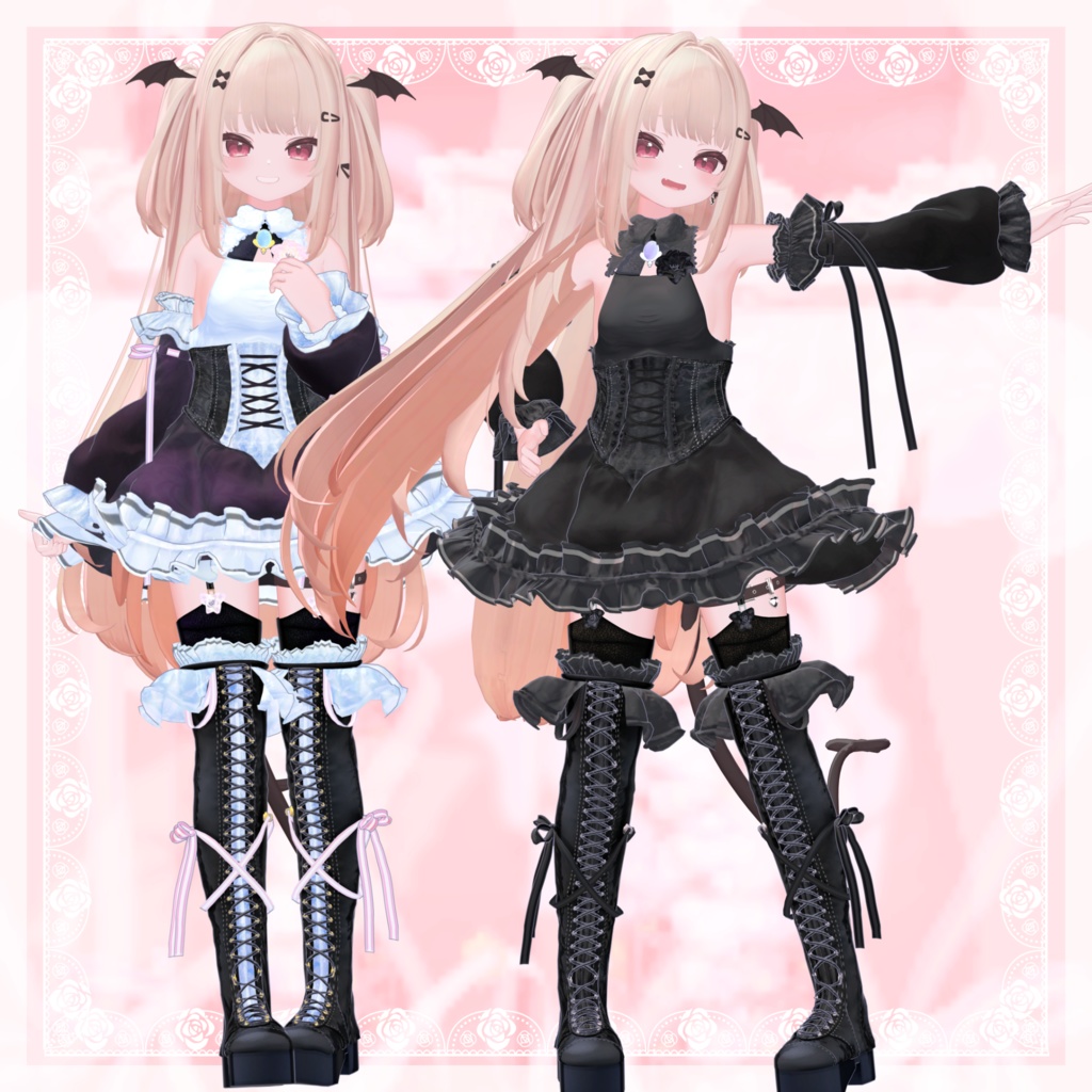 VRChat向け衣装モデル_プリティゴシック_Pretty_Gothic 「真央」-mao-・「りりか」-ririka-対応差分
