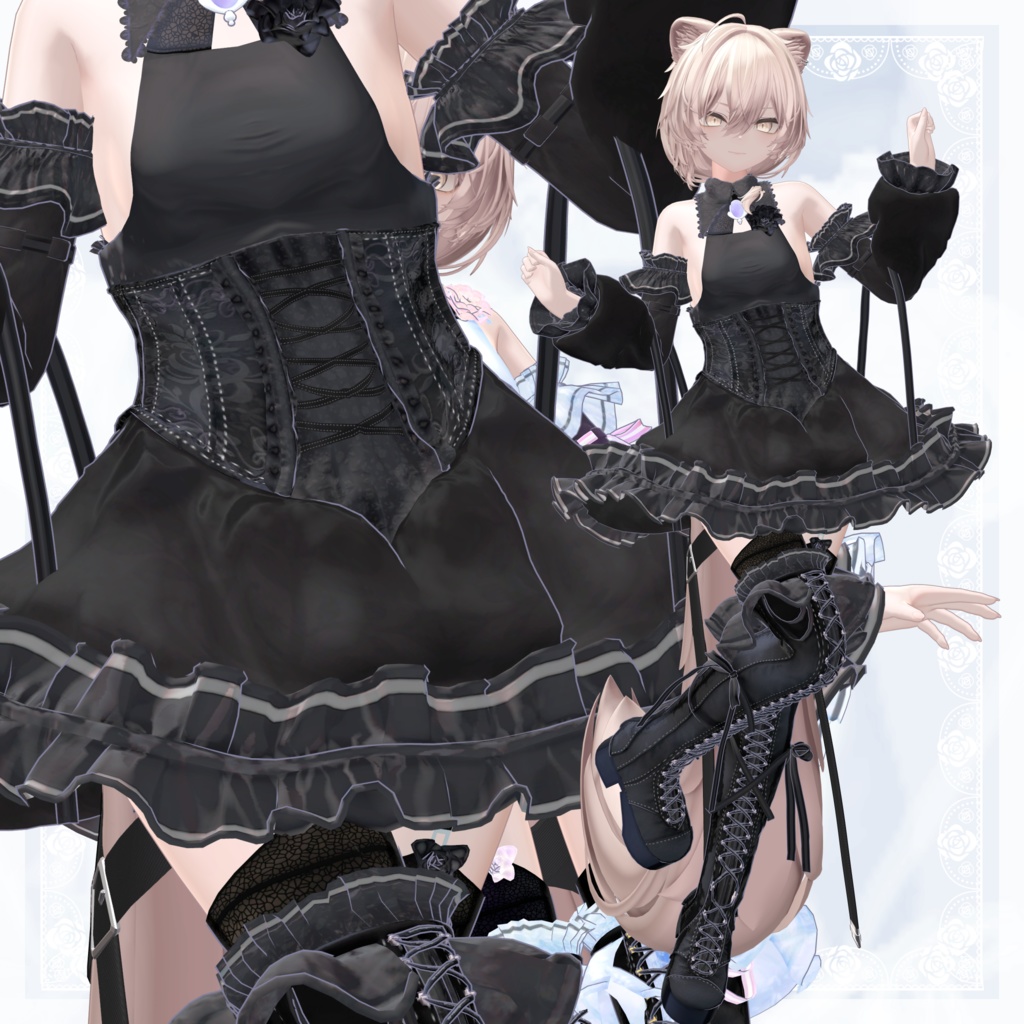 VRChat向け衣装モデル_プリティゴシック_Pretty_Gothic 「真央」-mao-・「りりか」-ririka-対応差分