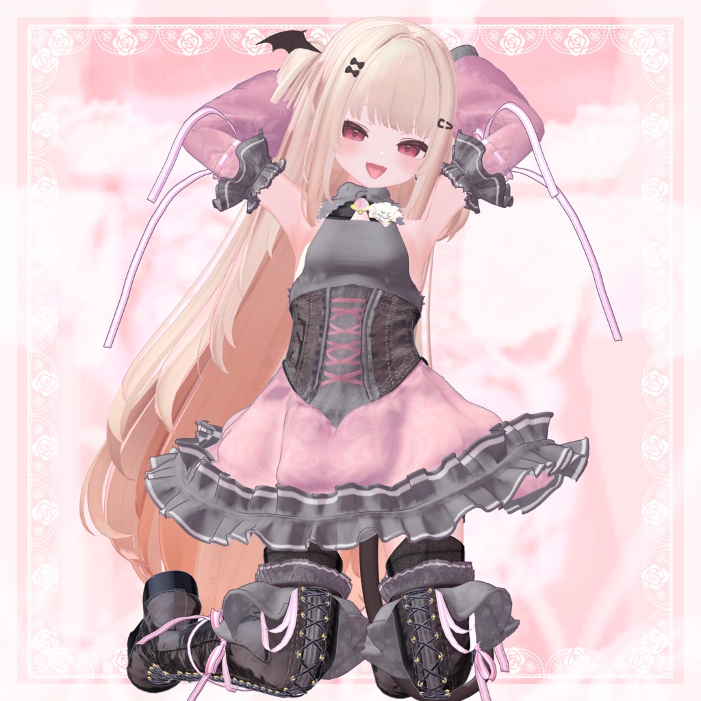 VRChat向け衣装モデル_プリティゴシック_Pretty_Gothic 「真央」-mao-・「りりか」-ririka-対応差分
