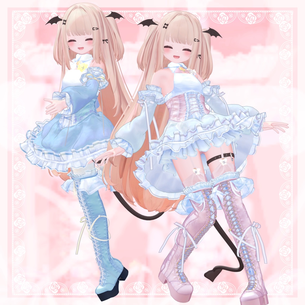 VRChat向け衣装モデル_プリティゴシック_Pretty_Gothic 「真央」-mao-・「りりか」-ririka-対応差分