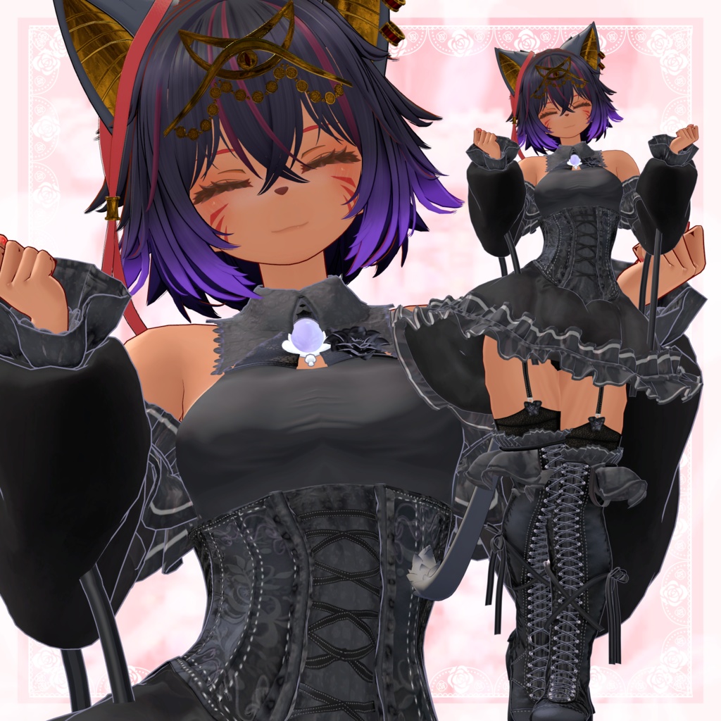 VRChat向け衣装モデル_プリティゴシック_Pretty_Gothic オリジナル3Dモデル【シャンテト】対応差分