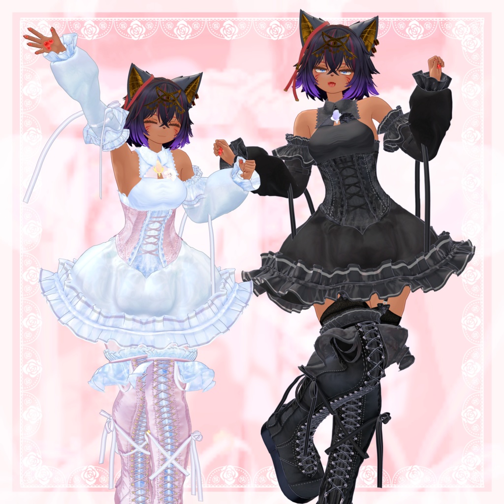 VRChat向け衣装モデル_プリティゴシック_Pretty_Gothic オリジナル3Dモデル【シャンテト】対応差分