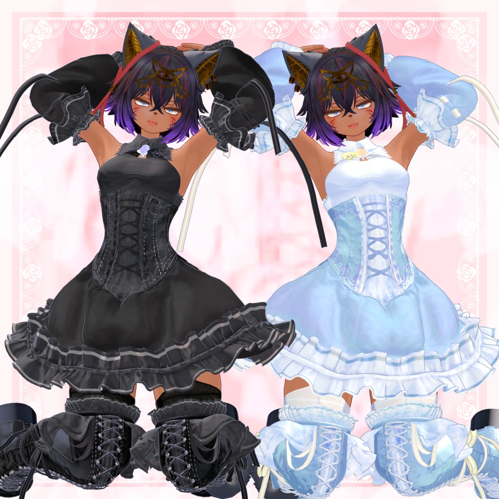 VRChat向け衣装モデル_プリティゴシック_Pretty_Gothic オリジナル3Dモデル【シャンテト】対応差分