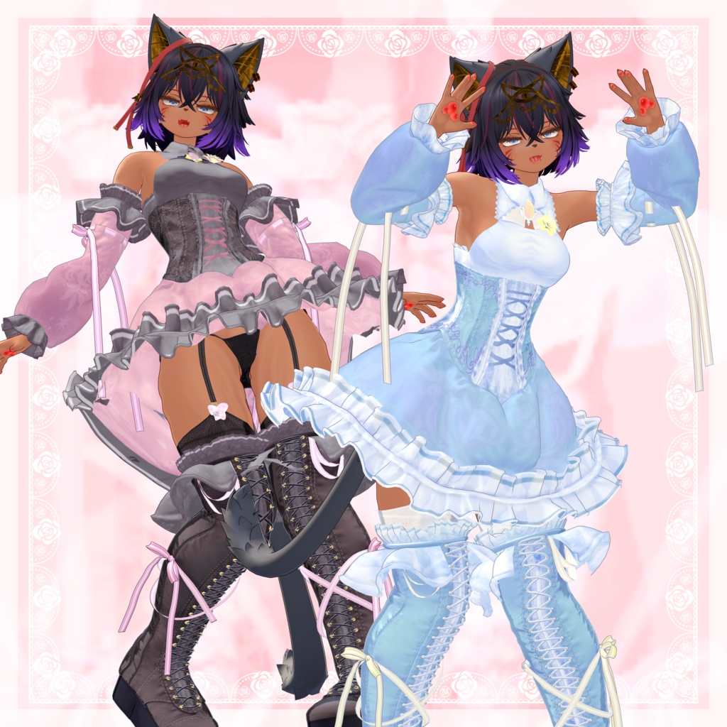 VRChat向け衣装モデル_プリティゴシック_Pretty_Gothic オリジナル3Dモデル【シャンテト】対応差分