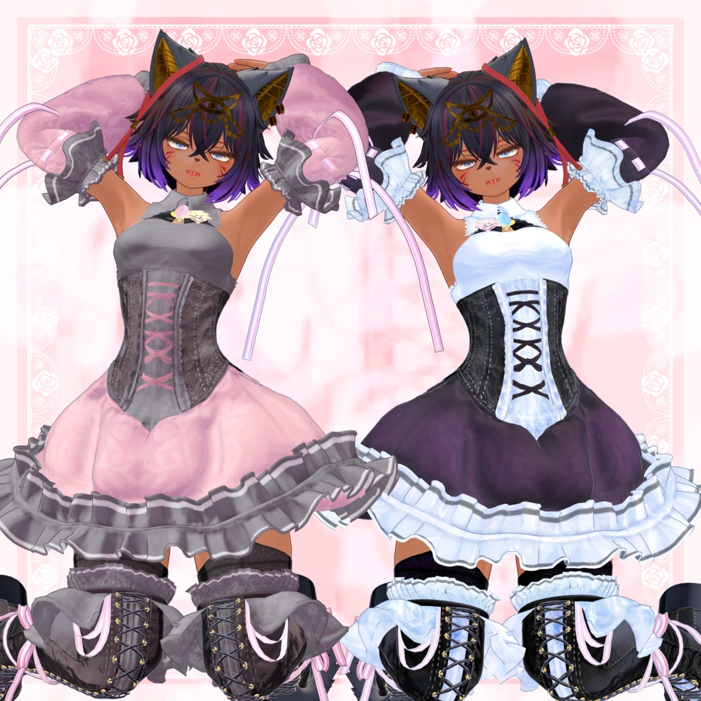 VRChat向け衣装モデル_プリティゴシック_Pretty_Gothic オリジナル3Dモデル【シャンテト】対応差分