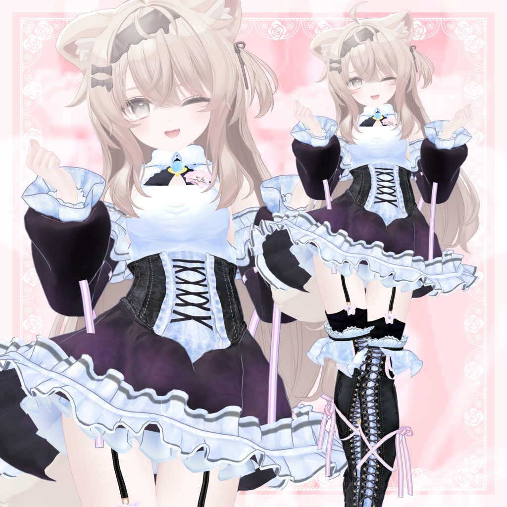 VRChat向け衣装モデル_プリティゴシック_Pretty_Gothic 『エク - Eku』対応差分