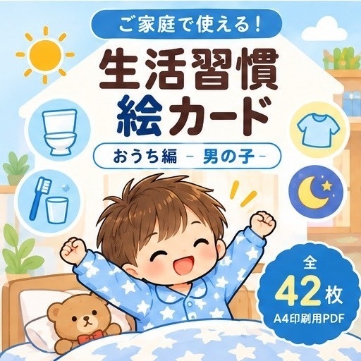 生活習慣絵カード おうち編　男の子