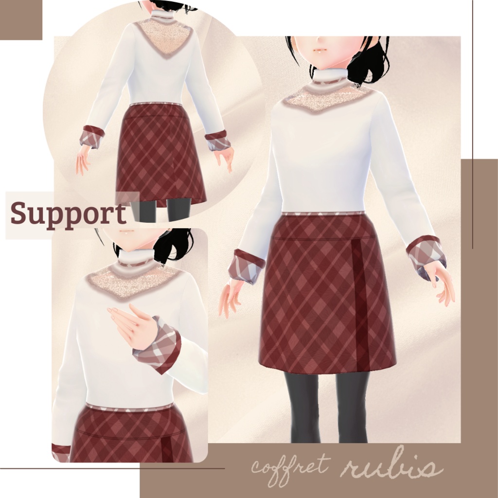 【無料版あり】チェックスカート&デコルテレースニット − coffret −