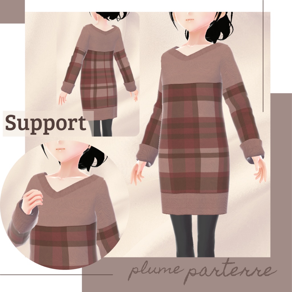 【無料版あり】Vネックニットタータンチェックワンピース − plume −