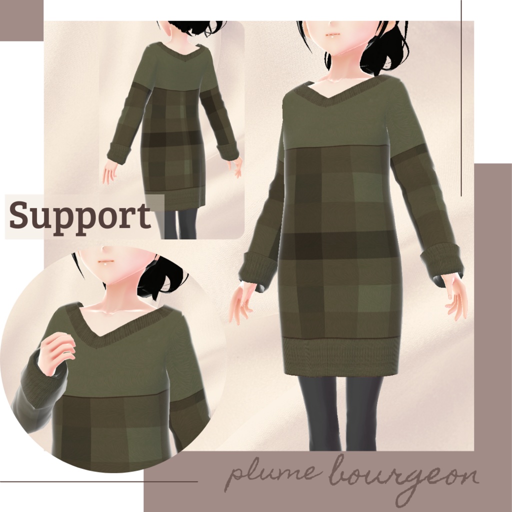 【無料版あり】Vネックニットタータンチェックワンピース − plume −