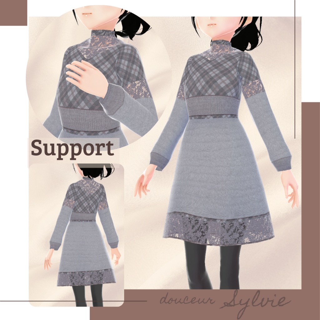 【無料版あり】タータンチェックデコルテレースワンピース − douceur −