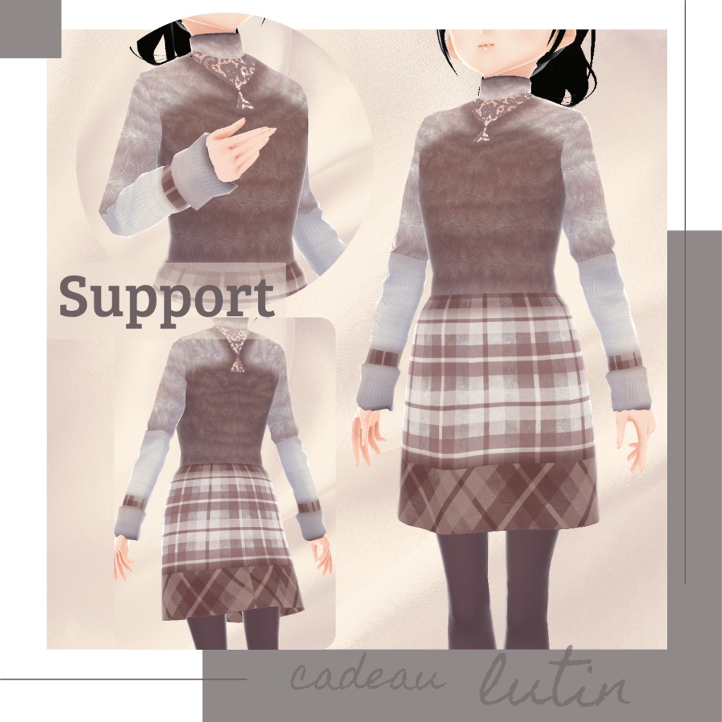 【無料版あり】レイヤード風タータンニットワンピース − cadeau −